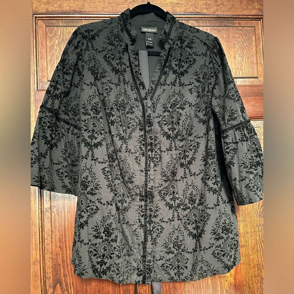 Velvet Jacquard Spooky Season Bell Sleeve Blouse - EUC - like-new